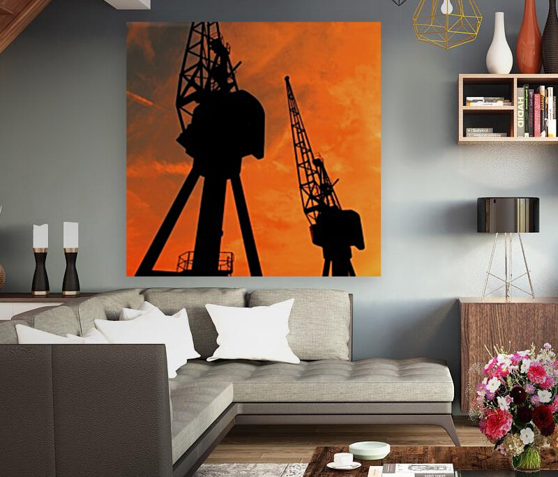 Sunset port tower cranes Reproduction