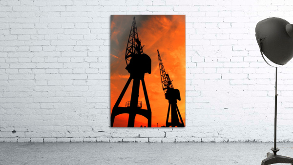 Sunset port tower cranes Wall Preview