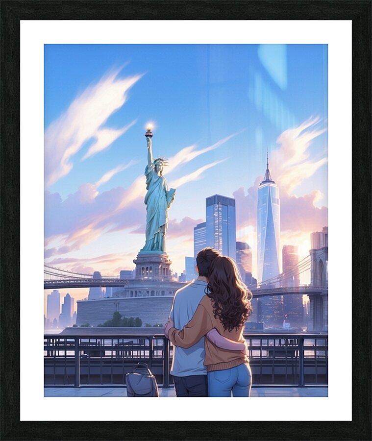 Couple in New York illustration Picture Frame print