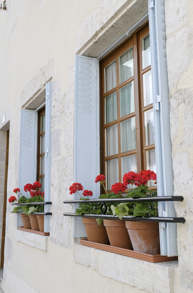 Potted red geraniums in a window Châtillon sur Loire Centre France Digital Download