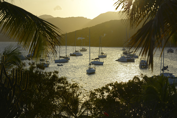 Catamarans and sailboats at the anchorage at Pussers Marina Cay Digital Download