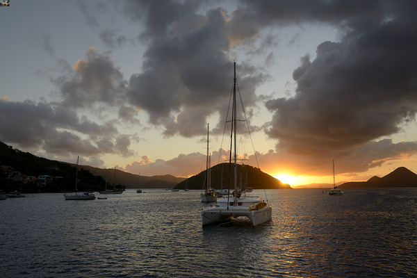Caribbean sunset with catamarans and sailboats  Digital Download