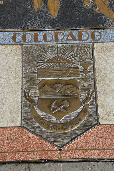 Bas relief plaque for Colorado is inlaid into Hoover Dams plazas surface one of the seven states that fall within the Colorado Rivers basin. Hoover Dam Arizona Nevada USA Digital Download