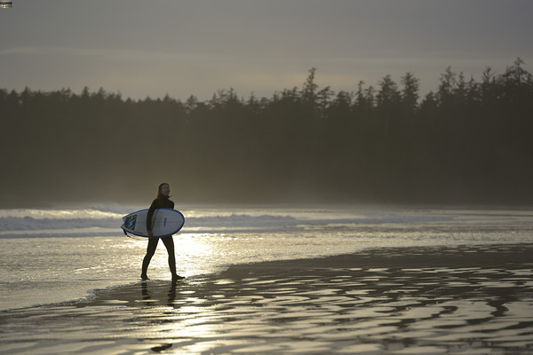 Women walking with a surfboard on Long Beach Pacific Rim National Park Digital Download