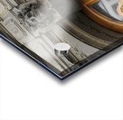 Wooden door with carved figurine in stone above it. France Acrylic print