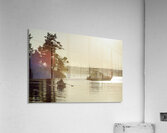 Couple in a dinghy rowing in front of a pleasure motorboat Acrylic Print