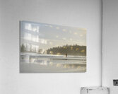 Man walking with surfboard through the mist Long Beach Pacific Rim National Park Acrylic Print