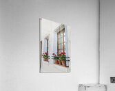Potted red geraniums in a window Châtillon sur Loire Centre France Acrylic Print