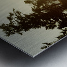 Couple in a dinghy rowing in front of a pleasure motorboat Metal print