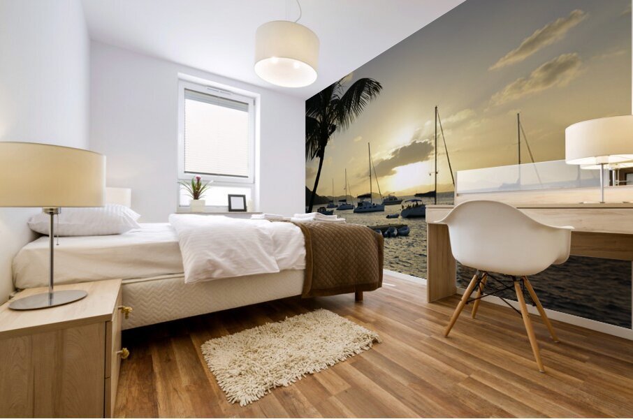 Dramatic sunset at Manchioneel Bay Mural print