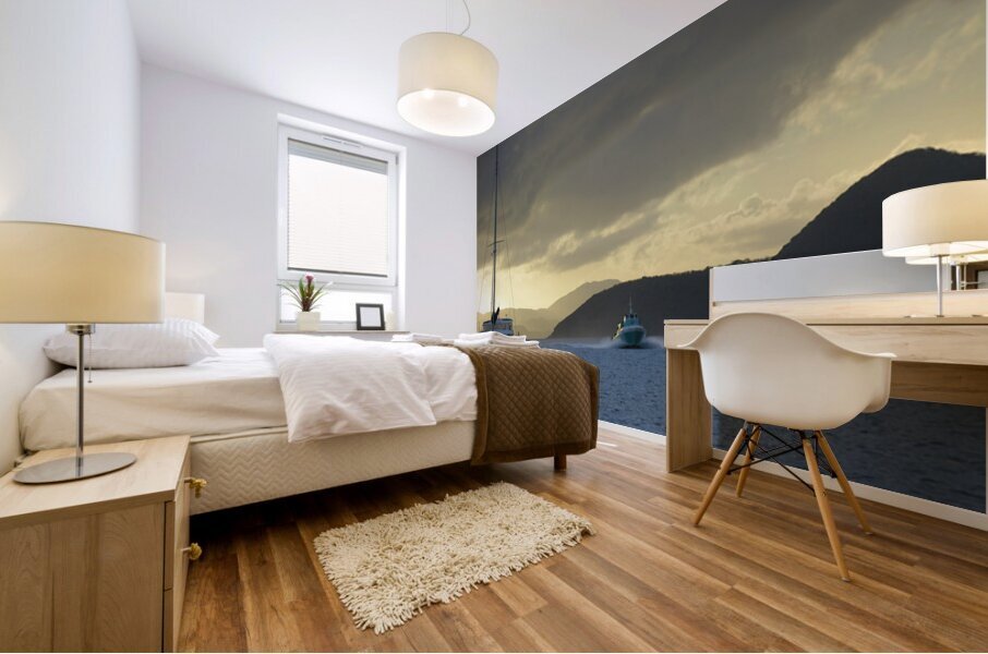 Passenger ferry and anchored catamaran at Sopers Hole Mural print