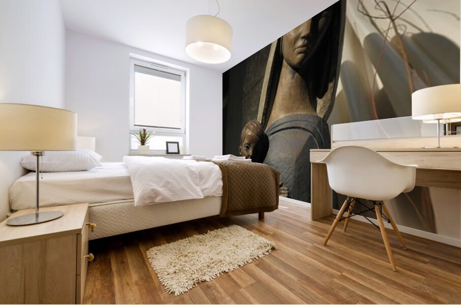 Wood carving of the virgin Eglise Saint Pothin Mural print