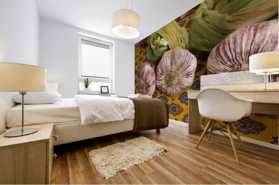 Garlic at the Friday market in Lourmarin Mural print