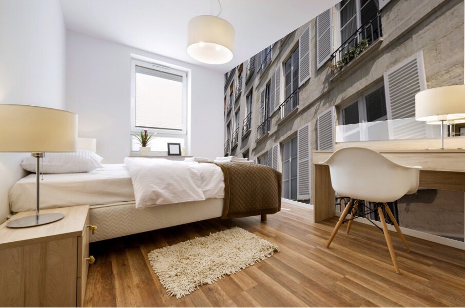 Apartment windows with open shutters and balconies - Paris Mural print