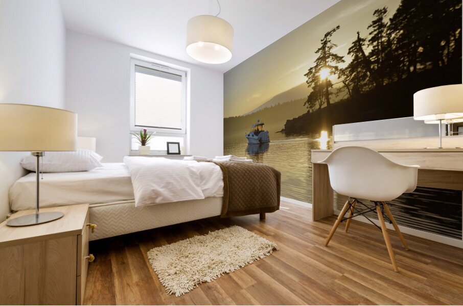 Small motor boat leaving Conover Cove Mural print