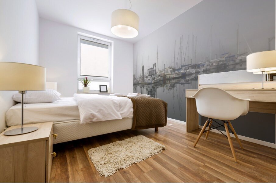 Foggy harbour - San Juan Island Mural print