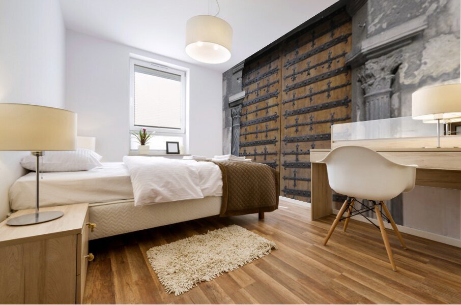 Wooden door. Cathedrale Saint-Sauveur. Aix-en-Provence. France Mural print