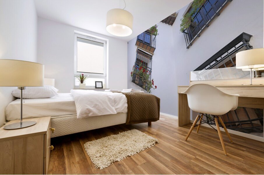 Windows with potted plants  Mondragons Palace Ronda Málaga Andalusia Spain Mural print