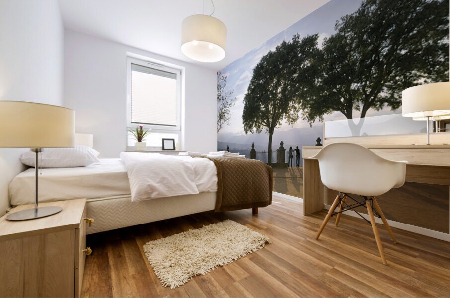 People enjoying the view from the Alameda del Tajo Ronda Málaga Andalusia Spain Mural print