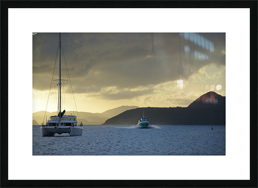 Passenger ferry and anchored catamaran at Sopers Hole Picture Frame print