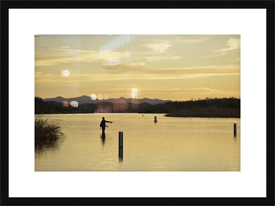 Fishing at sunset Patagonia Lake Picture Frame print