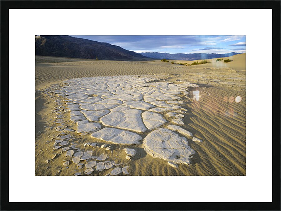 Dried mud exposed on the rippled sand - Mesquite Flat Sand Dunes Picture Frame print