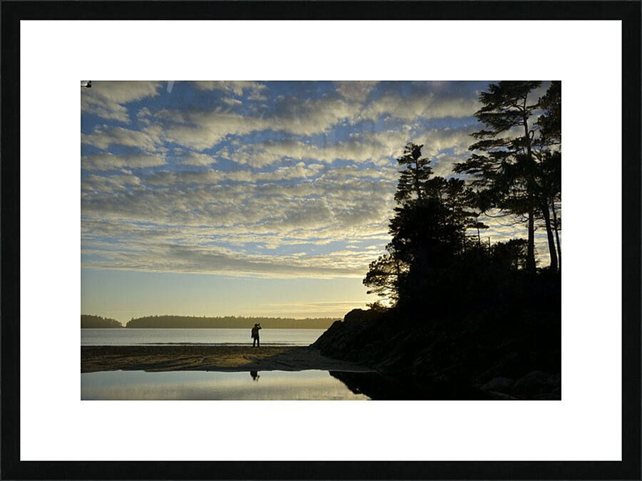 Photographing the sunset on Tonquin Beach Picture Frame print