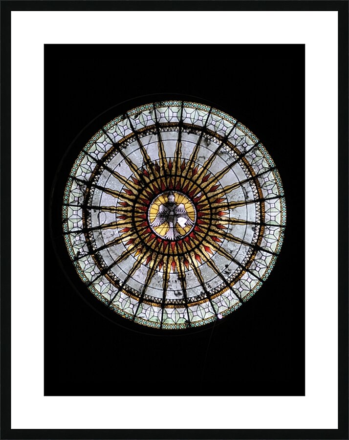 Round geometric stained glass window Eglise Saint Pothin Picture Frame print