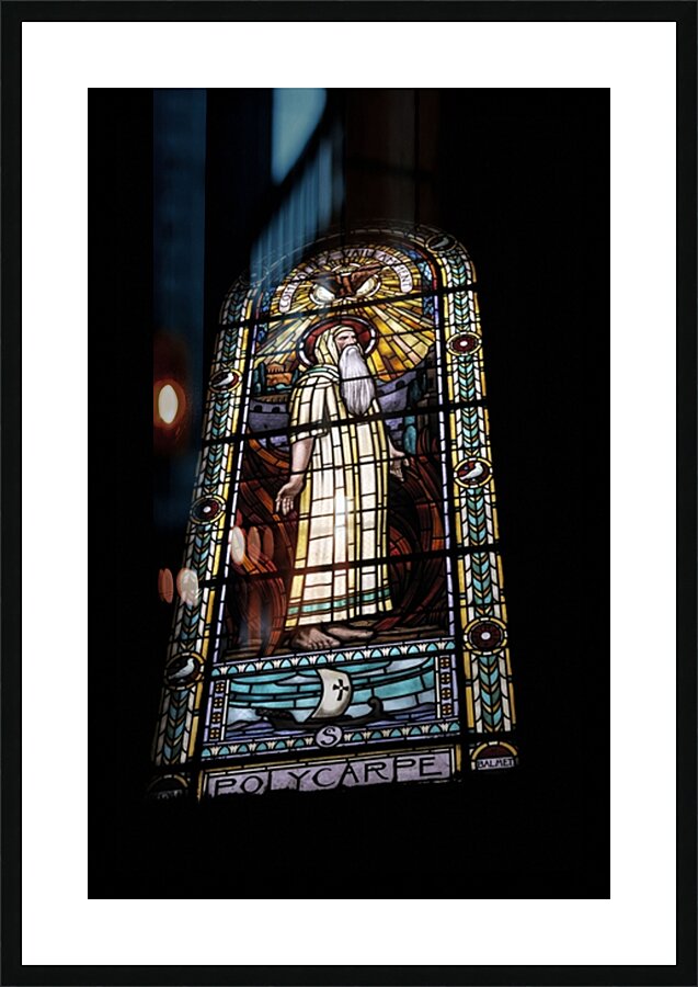 Stained glass window of St. Polycarp Picture Frame print