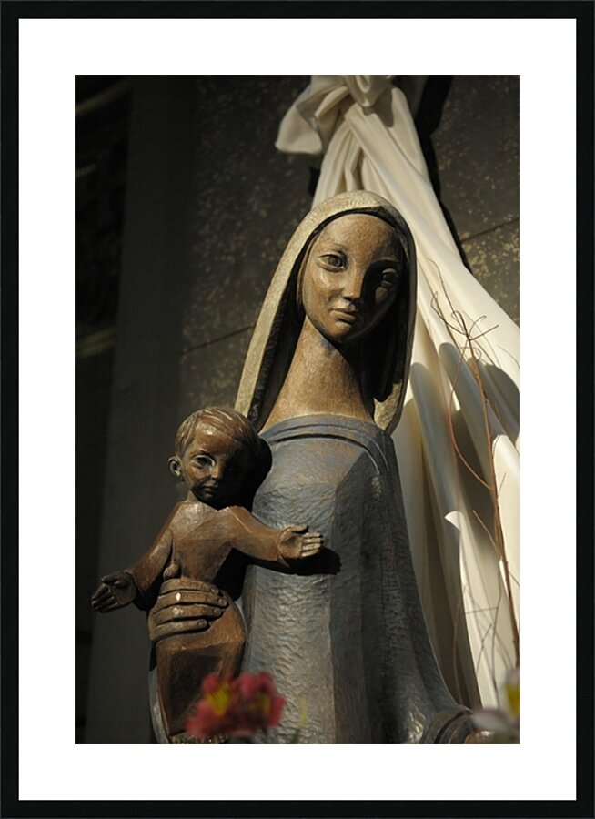 Wood carving of the virgin Eglise Saint Pothin Picture Frame print