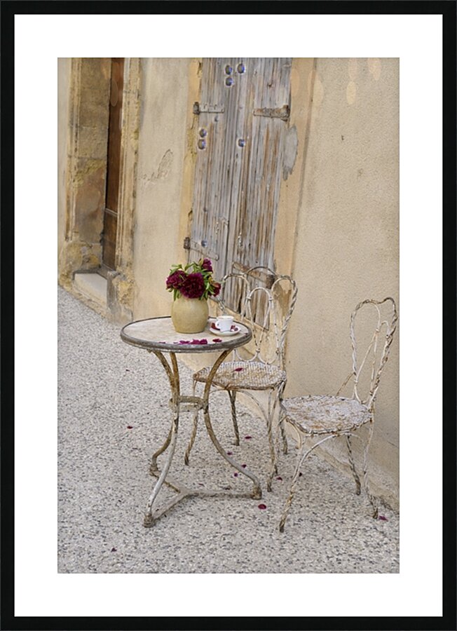 Outdoor table with flowers Picture Frame print