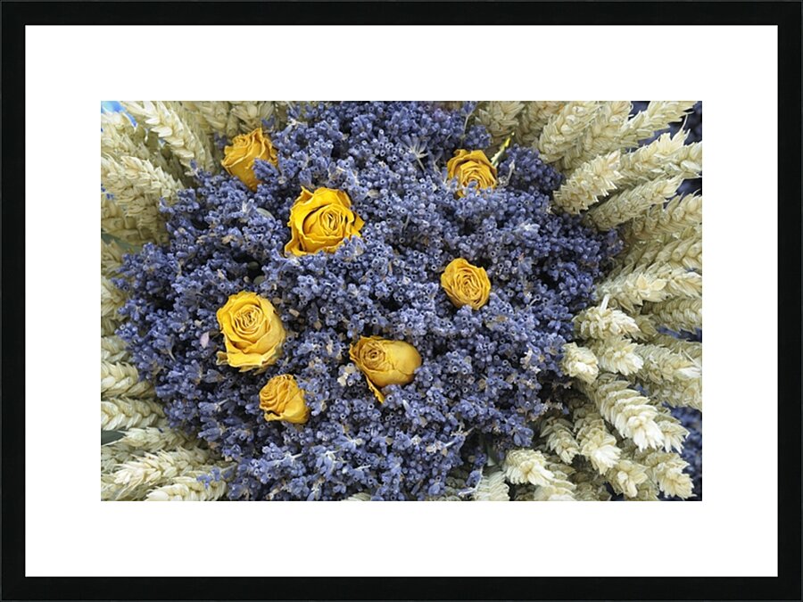 Dried roses and lavender flowers at market - Lourmarin Picture Frame print