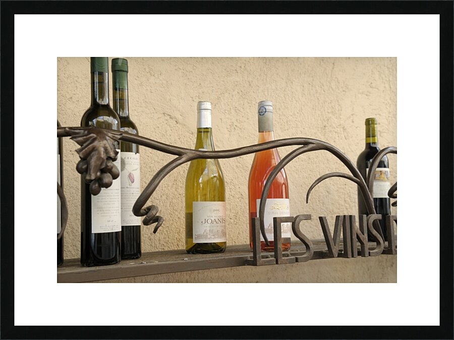 Les Vins Du Luberon store sign with bottled wine Picture Frame print
