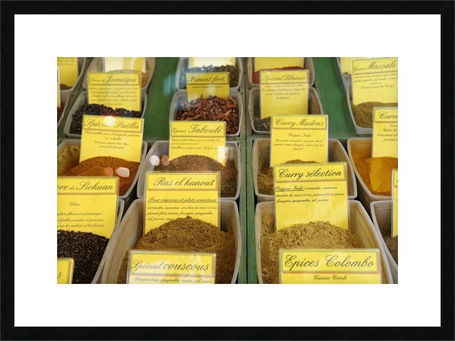 Bulk ingredients at the Lourmarin market Picture Frame print