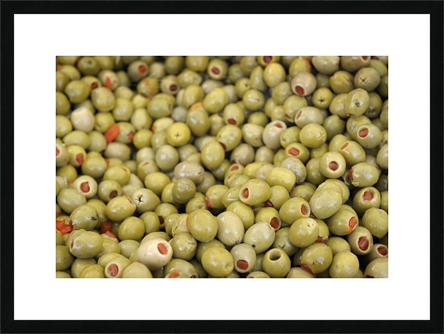 Green olives with pimentos been sold in bulk Lourmarin Picture Frame print