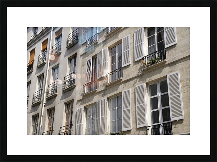 Apartment windows with open shutters and balconies - Paris Picture Frame print