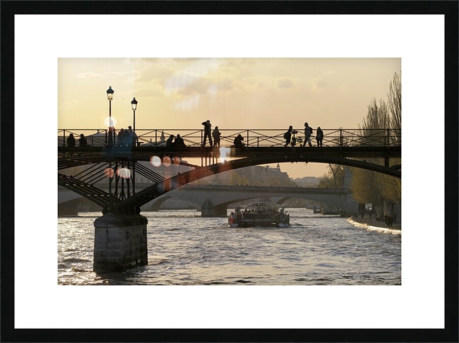 People taking in the view from Pont des Arts. Paris Picture Frame print