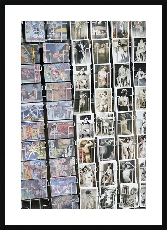 Postcards for sale on the banks of the Seine River - Paris Picture Frame print