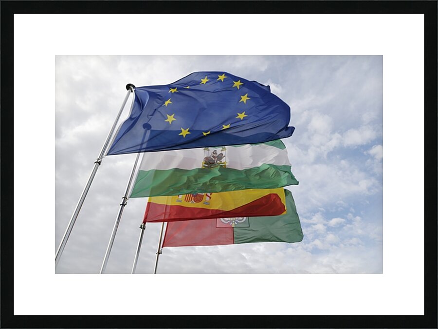 Flags on the Vela Tower The Alhambra Granada Andalusia Spain Picture Frame print