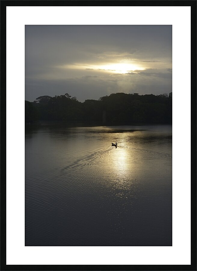 Canoeing on Lake Garzacocha at sunset La Selva Amazon Ecolodge Orellana Ecuador Picture Frame print