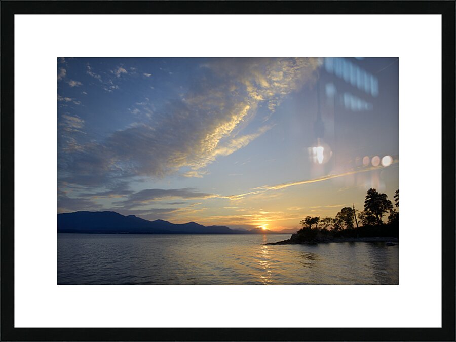 Sunset over Vancouver Island with silhouetted trees Picture Frame print