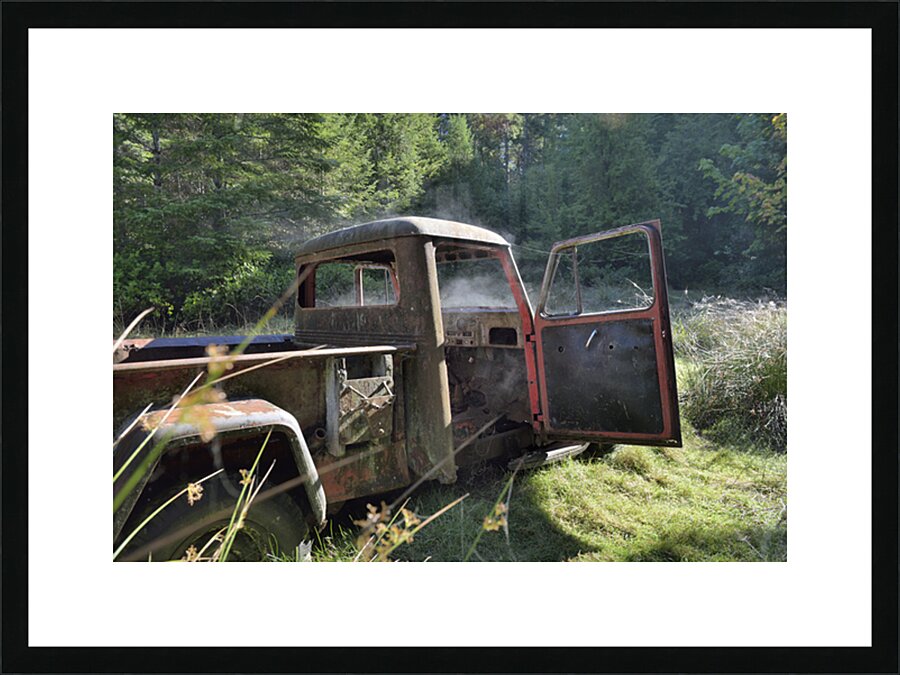Old pickup truck with steam rising Picture Frame print