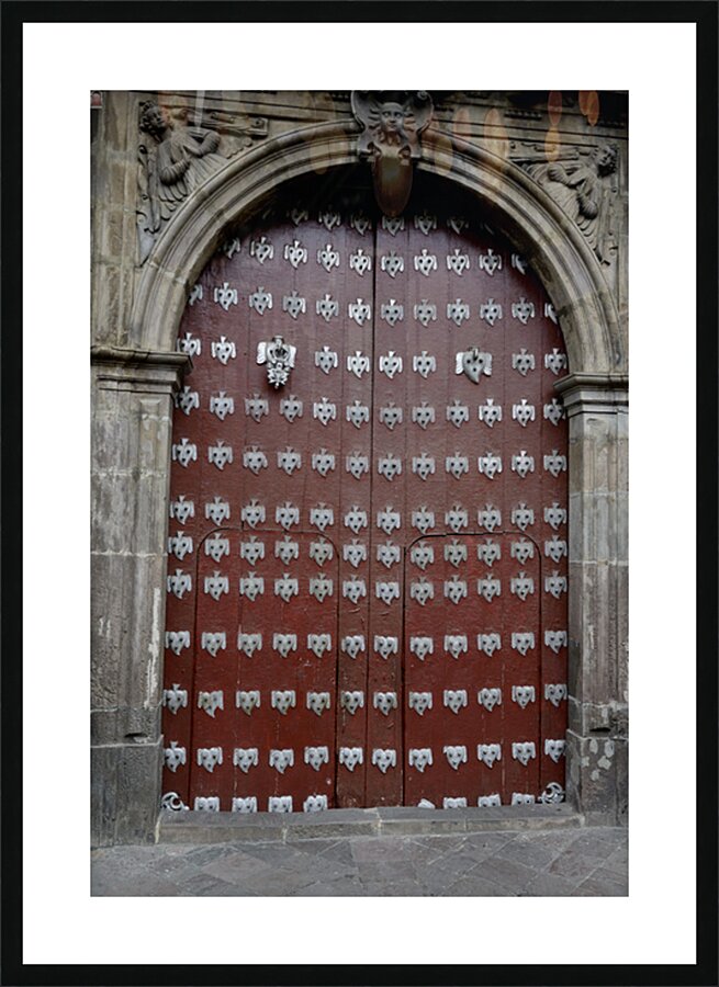 Entry door at Iglesia de San Agustin. Quito Ecuador Picture Frame print