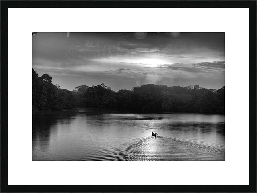 Canoeing on Lake Garzacocha Black and White Ecuador Picture Frame print