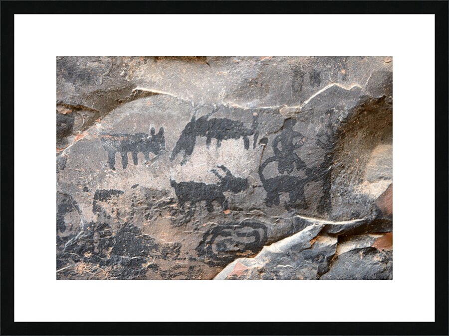 Black petroglyphs of animals Palatki Ruins Arizona USA Picture Frame print