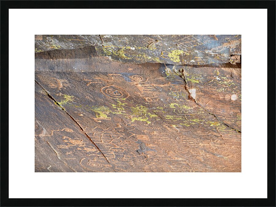 Ancient petroglyphs showcasing animal figures and geometric designs Crane Petroglyph Site Verde Valley Arizona Picture Frame print