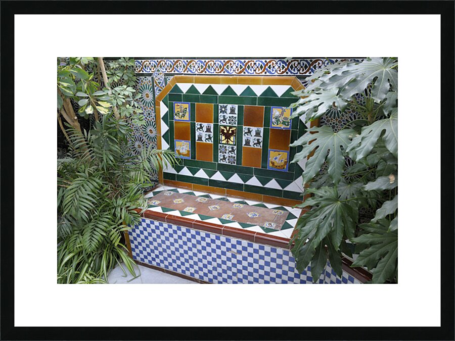 Ceramic tile bench with plants Casa Don Bosco Ronda Málaga Andalusia Spain Picture Frame print