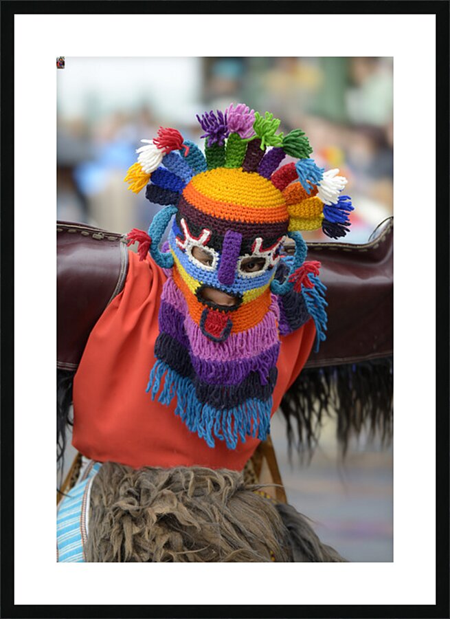 Man doing traditional dance while Quito celebrates the anniversary of its Spanish foundation Plaza de Santo Domingo Quito Ecuador Picture Frame print