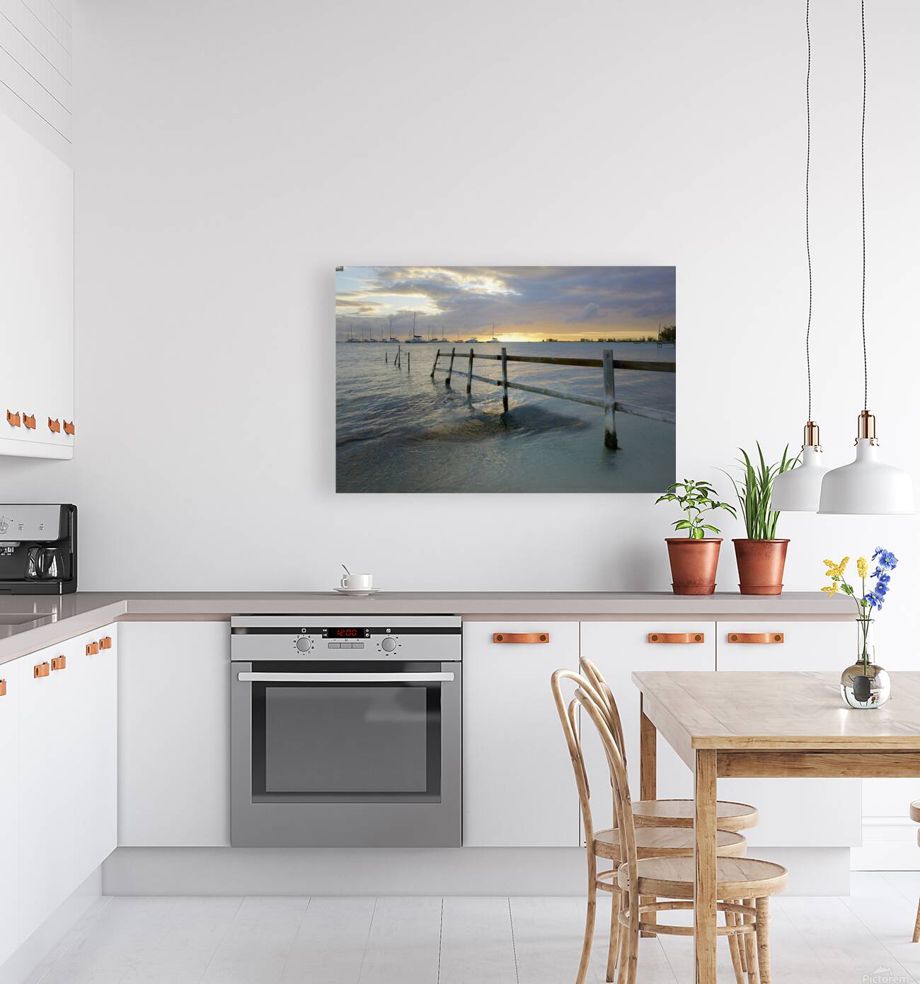 Old fence running into the ocean Reproduction