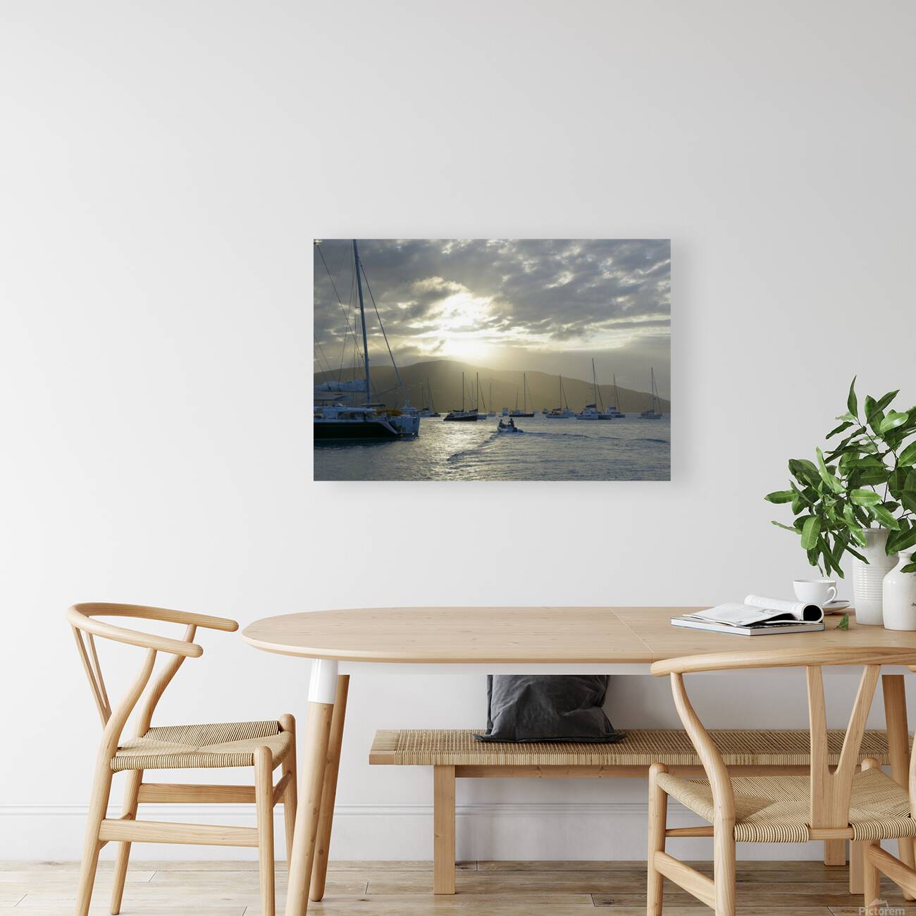 Dinghy heading out to the anchorage Reproduction